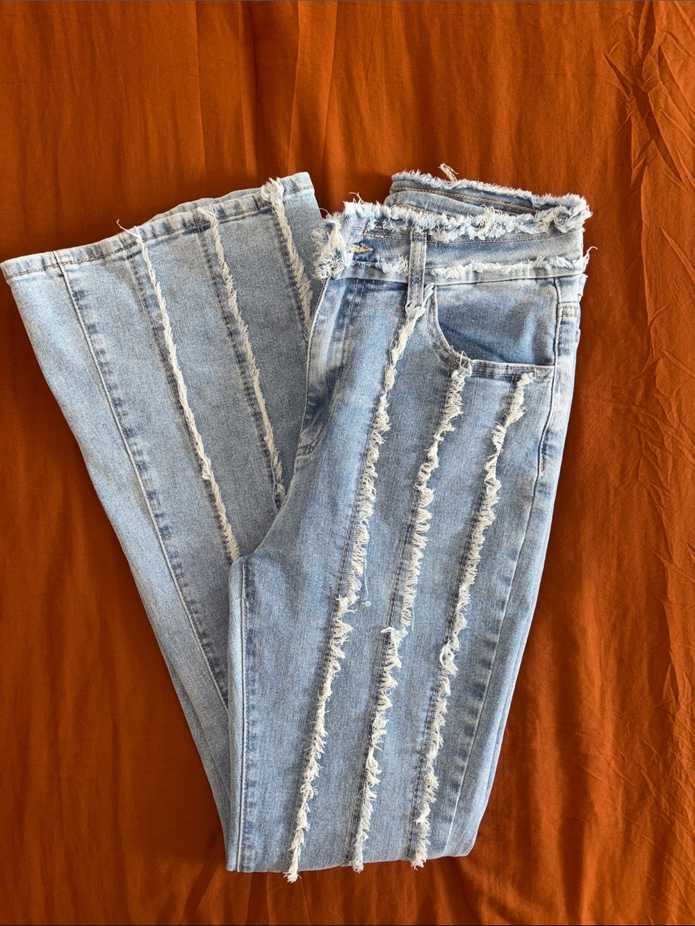 Light Blue Distressed Frayed Hem Women's Jeans